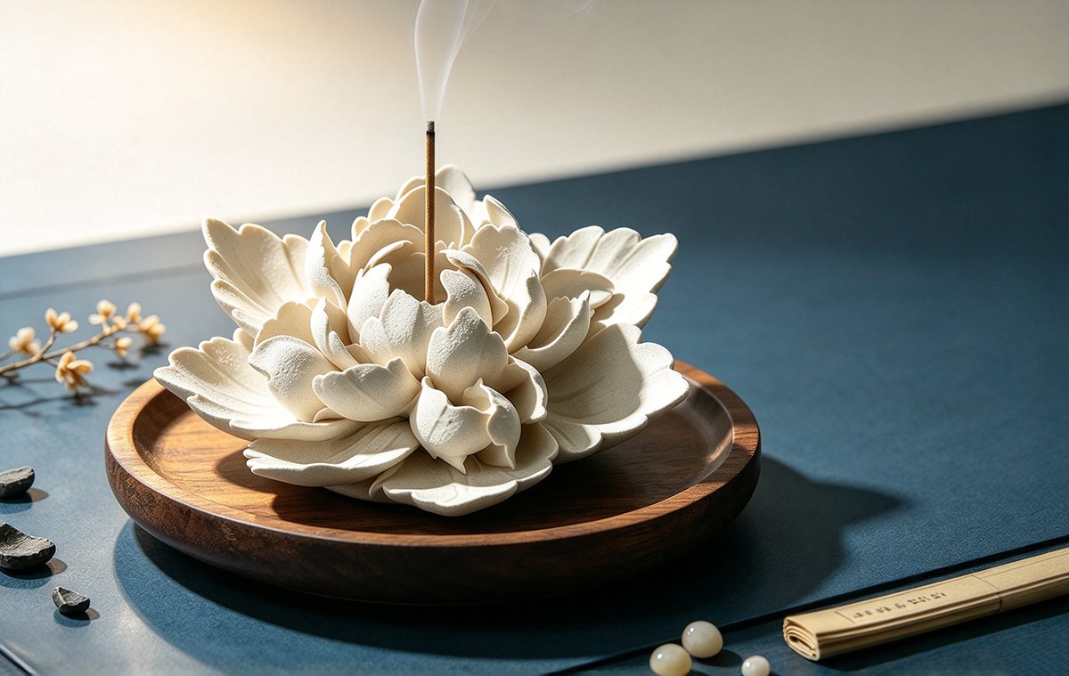 手捏瓷素白牡丹香插