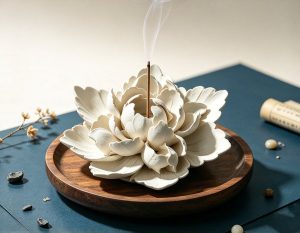 手捏瓷素白牡丹香插 产品图2