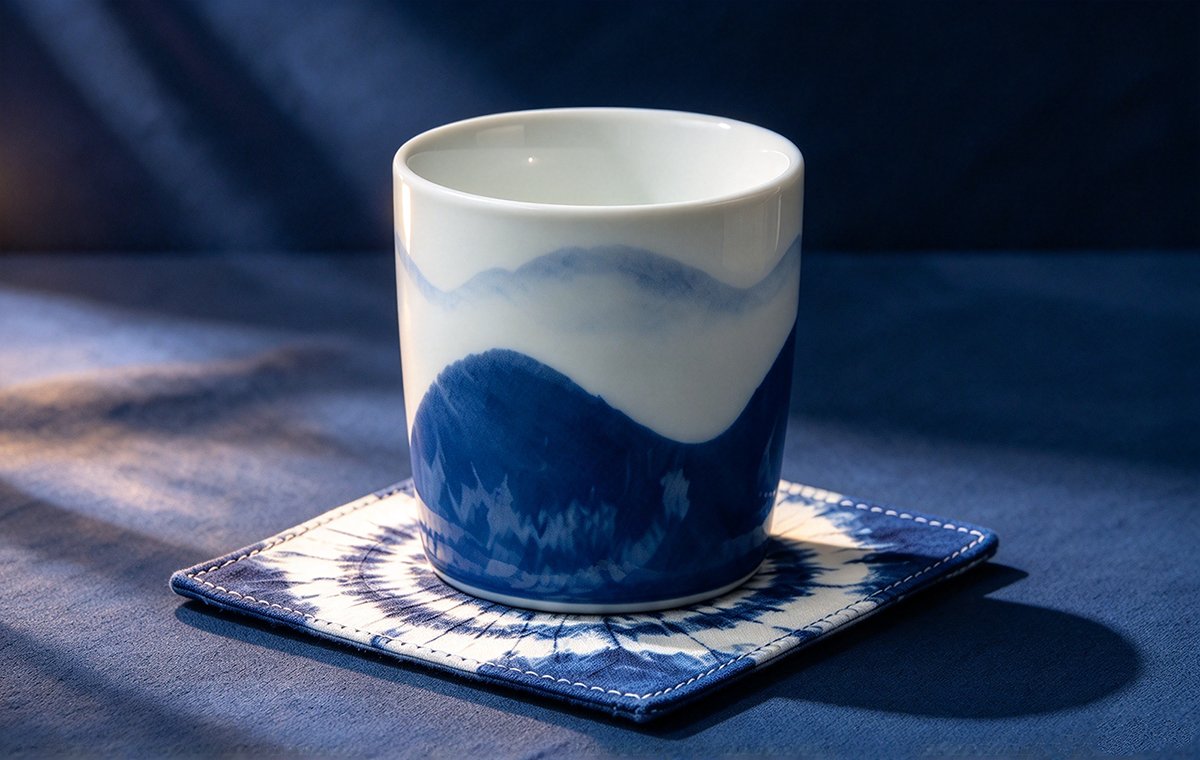 蓝白渐变山峦主人杯